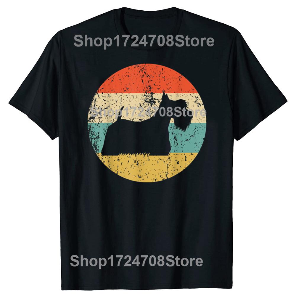 Забавный шотландский терьер винтажный ретро футболка Скотти собака мужская женская модная повседневная футболка 100% хлопок свободная футболка оверсайз