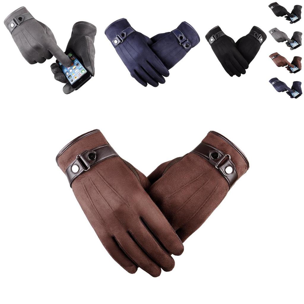 Зимние мужские теплые замшевые перчатки из искусственной кожи с флисовой подкладкой и сенсорным экраном для вождения
