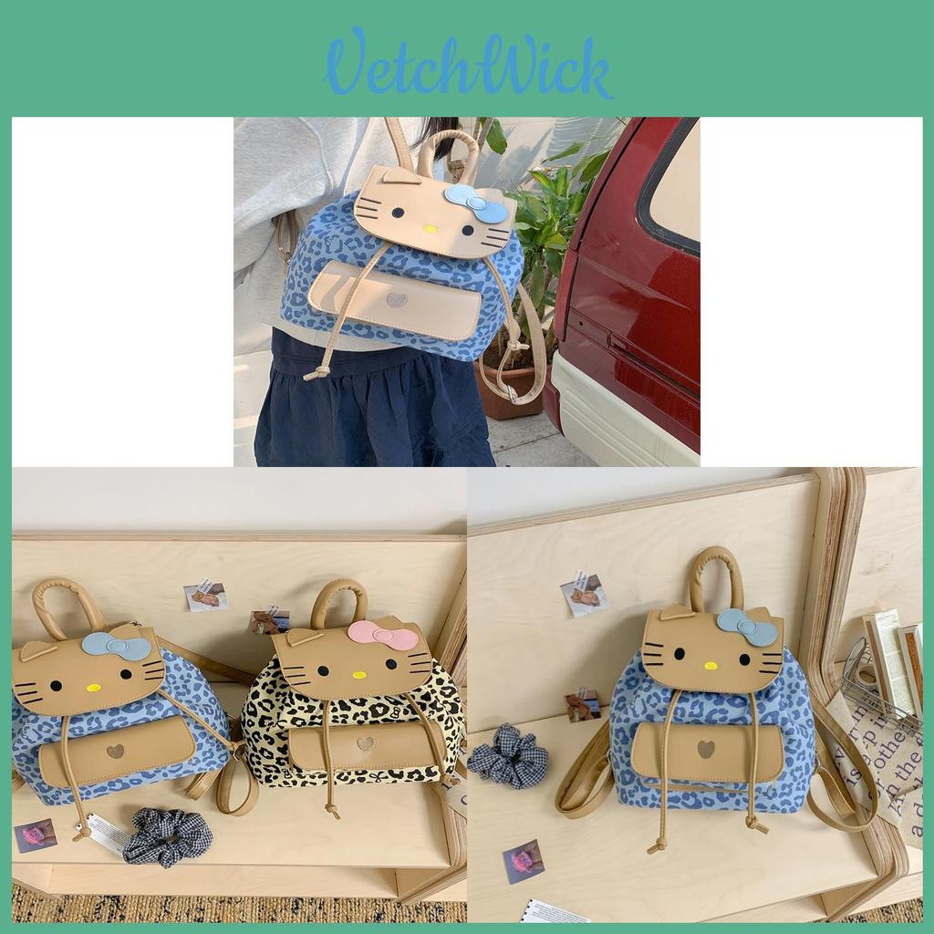 Hello Kitty Small Backpack With Leopard Pattern Pu Material For Daily Casual Use