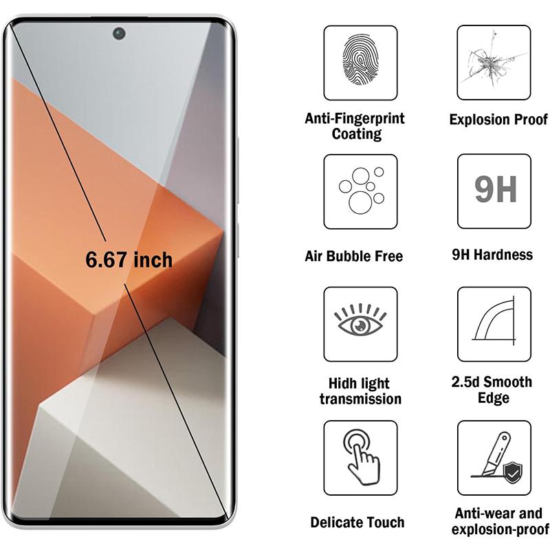 Protective Film for Redmi Note 13 Pro+ 14 Pro+ Plus 5G Tempered Glass Curved Surface Edge Glue Screen Protector