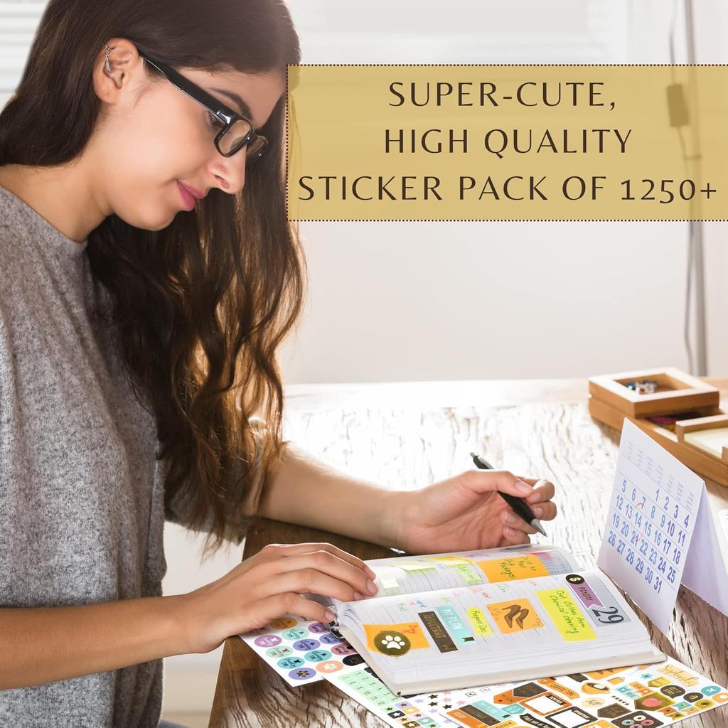 Aesthetic Gold Foil Planner Stickers - 1250+ Stunning Design Accessories Enhance and Streamline Your Planner, Journal and Calendar