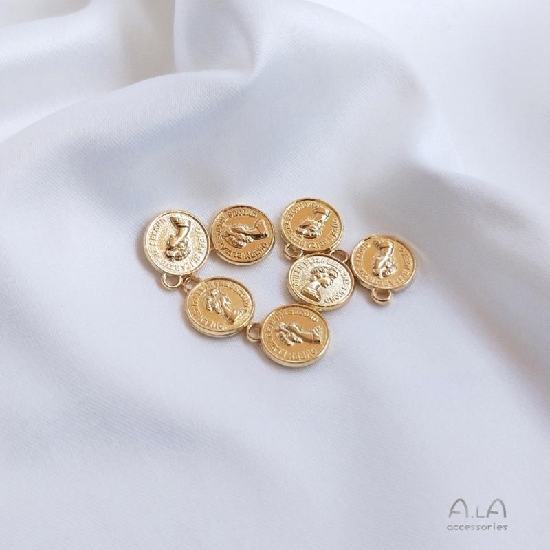 Подвеска-шарм в виде монеты с королевой Елизаветой, с позолотой 14 карат и сохраняющим цвет покрытием, для изготовления ювелирных изделий своими руками