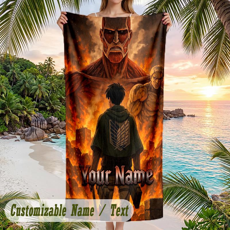 Attack on Titan Beach Towel, Personalized Custom Name Text, Quick Dry Large Absorbent Towel For Beach Pool