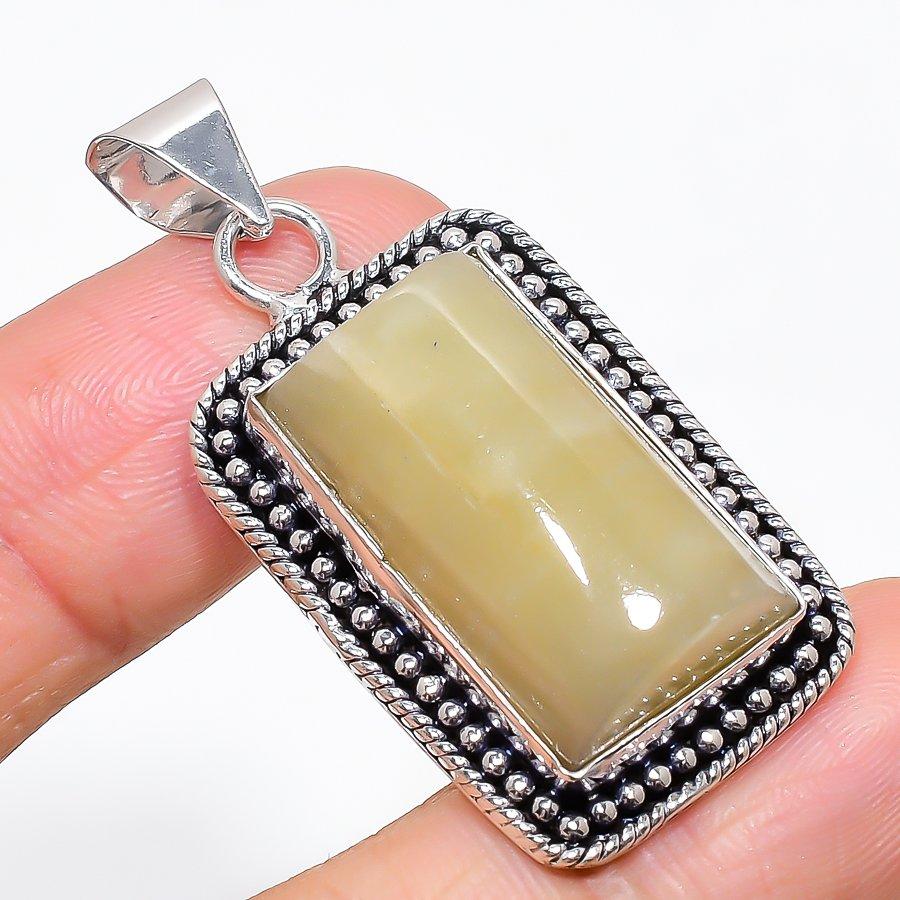 Chrysoprase Gemstone Handmade 925 Sterling Silver Jewelry Pendant 1.85" KJ-159