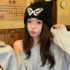 Butterfly Black Knitted Hat for Women Autumn and Winter Warm Street Versatile Face Showing Small Pullover Hat Cold Hat Trend