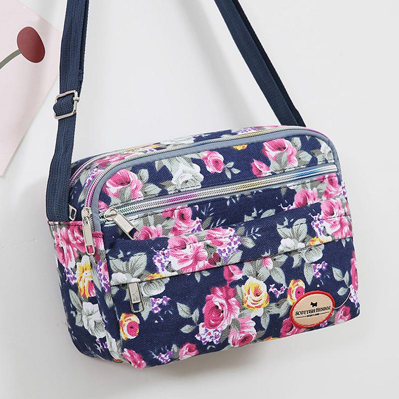 Casual Retro Nylon Shoulder Bag Multi Layered Floral Print Mother Handbag Women's Fashion Vintage Flower Crossbody Bags