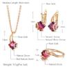 Kinel Shiny Red Natural Zircon Jewelry Sets Rose Gold Color Vintage Necklace Earrings And Ring Sets