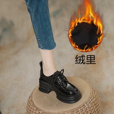 Туфли на шнуровке на толстой подошве, увеличивающие рост на 8 см, из маленькой кожи, бархатные новые лоферы Le для женской осени и зимы 323334