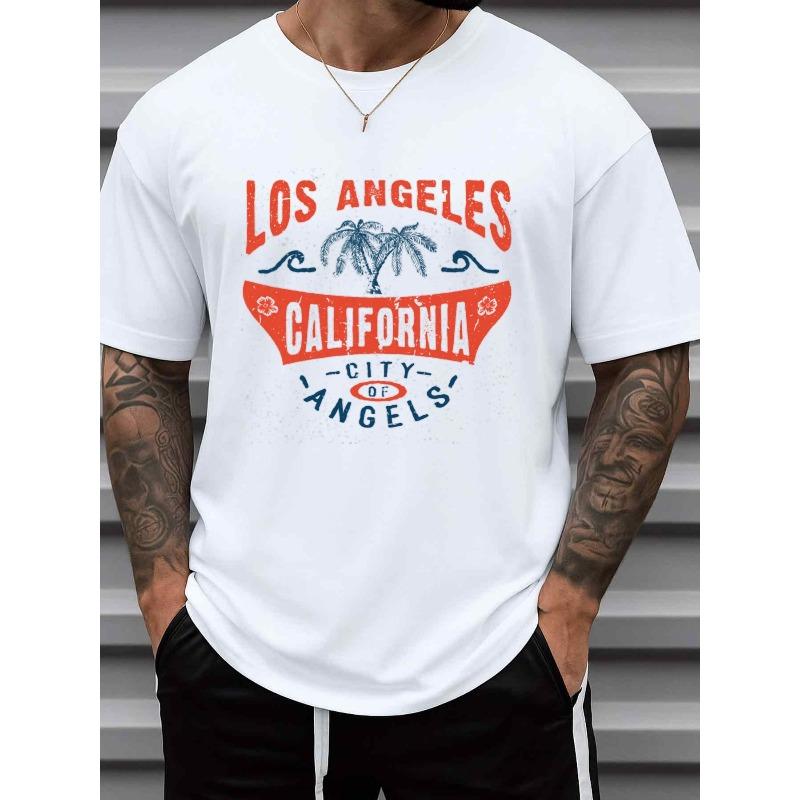 Европейский размер Мужская футболка Los Angeles Vibes - Белая Повседневная с коротким рукавом, с круглым вырезом, с культовым логотипом бренда, для ежедневной комфортной носки