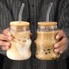 Glass Cup Straw Cup with Lid Striped Glasses Water Cup Coffee Cup Milk Cup