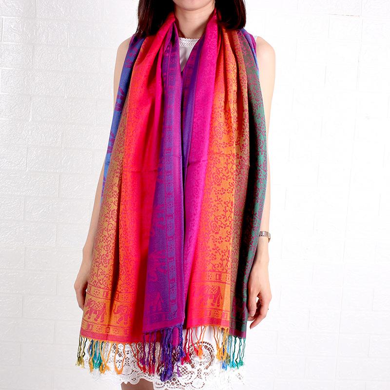 Shawl, Spring and Autumn Color Red Scarf, Large Shawl, Long Women's Cotton Scarf, Headscarf, Elephant Gradual Change Scarf