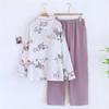 Kyonuza Cotton Loungewear for Spring and Solid Gauze Simple Long Day Size x Purple Women's 100% Pajamas, Open-Front Autumn, Color, Fabric,