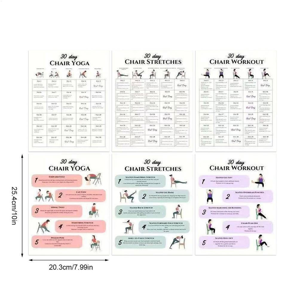 Chair Exercises For Seniors 30-Day 6 Pieces Fitness Cards Chair Yoga Book For Travel Morning Working Family Friends Sports