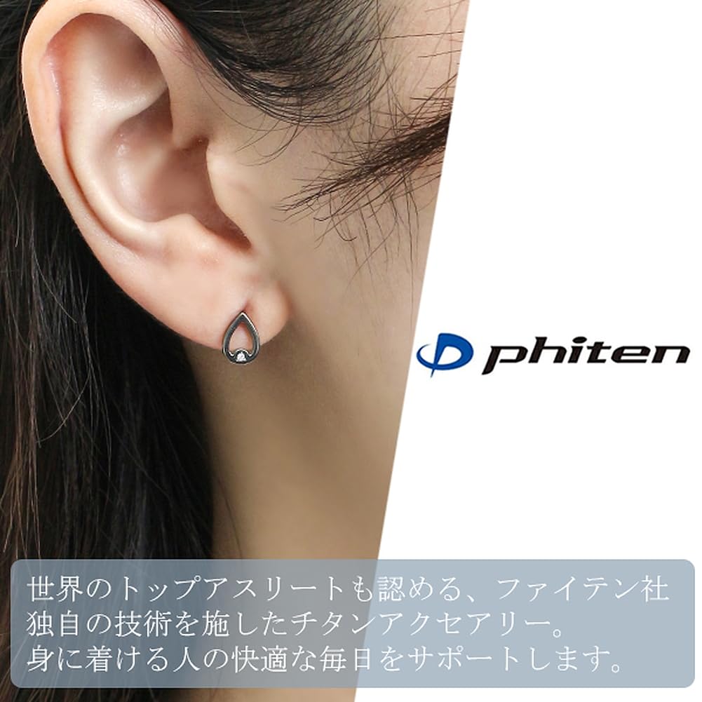 [Fefe] fe-fe x phiten [Special Edition] Phiten Titanium Women's 2-Piece Diamond Drop Stud Earrings for Both Ears, Sports & Health