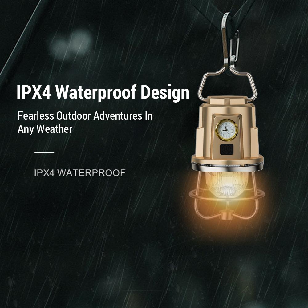 Rechargeable Camping Lantern Perfect for Glamping IPX4 Waterproof Adjustable Brightness 1200mAH Type-C Charger Power Bank