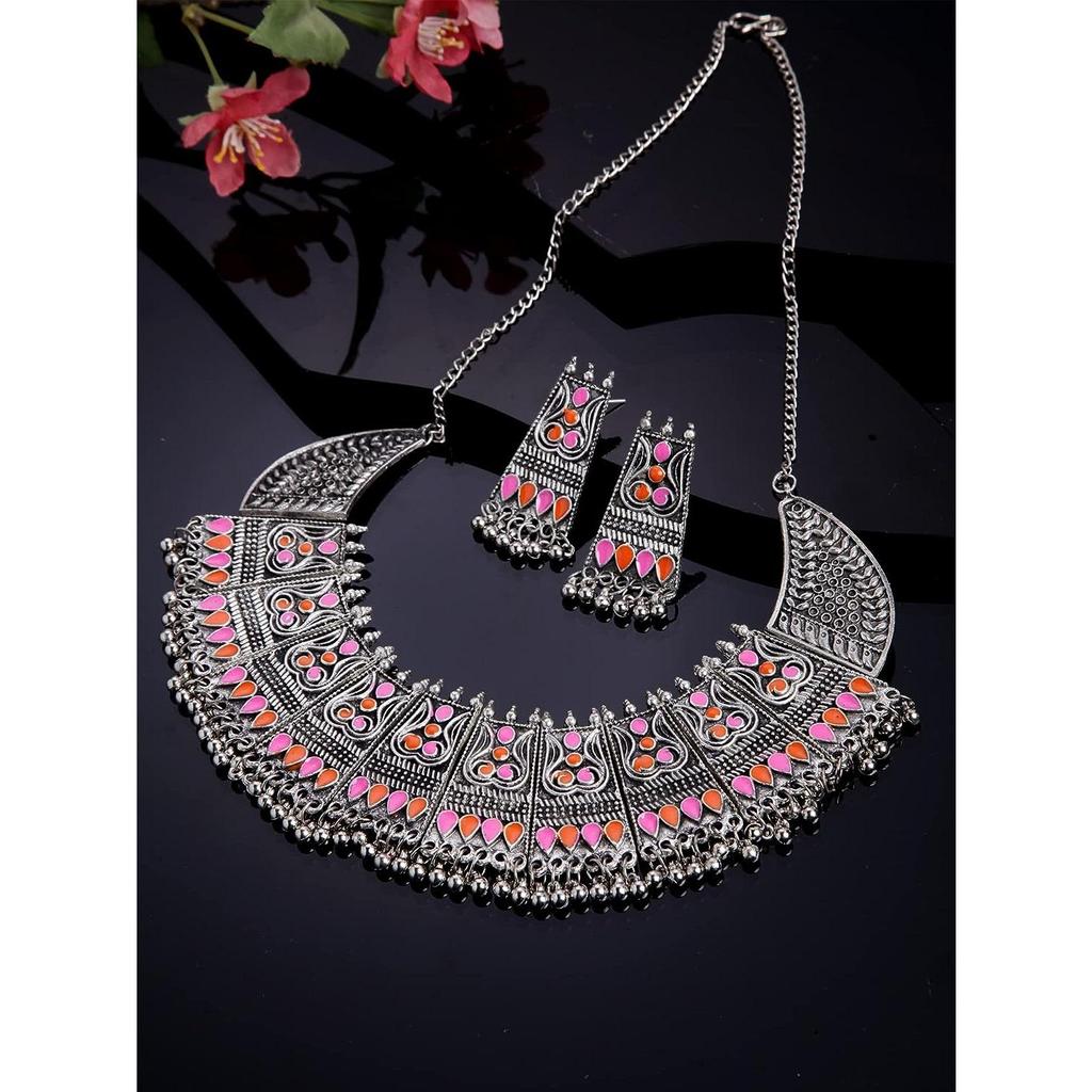 Fashion Latest Stylish Traditional Oxidised Silver Necklace Jewellery Set for Women