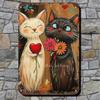 1pc Retro Cartoon Cat Love Heart Flower Wall Decor, 2D Flat Iron Metal Painting Sign, Vintage Style for Home Bar Cafe Restaurant Garage Courtyard