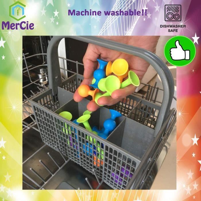 Jeu de Construction éducatif et créatif | 59 pcs: ventouses avec 10 Formes différentes + Boite de Rangement solide| Idéal pour bain