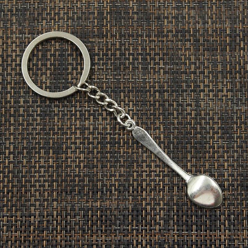 Fashion 30mm Key Ring Metal Key Chain Keychain Jewelry Antique Plated Spoon 54x12mm Pendant