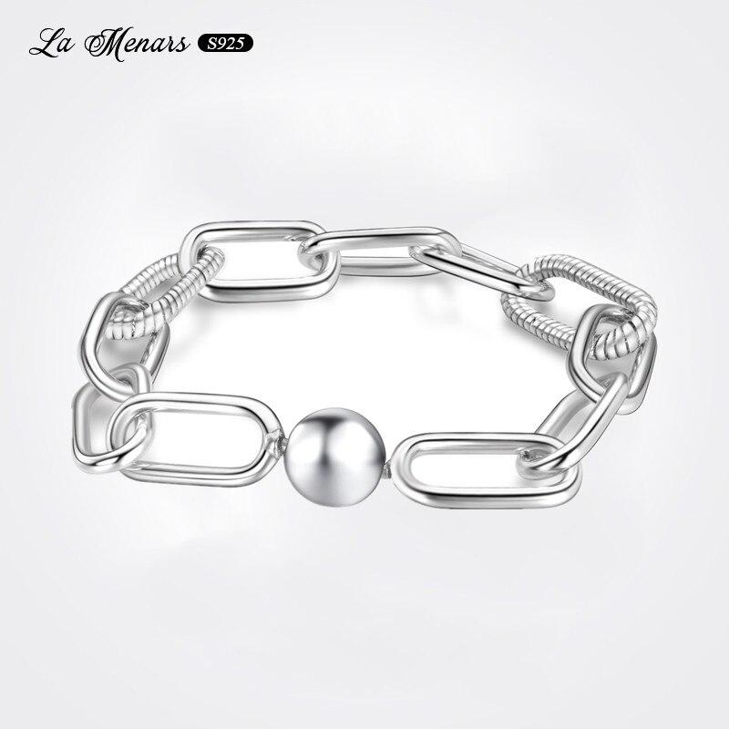 Unisex Genuine Silver Plating Round Clasp Bracelet Chain Wrist Fine Jewelry Diy Making Ornaments Fit Bead Charms