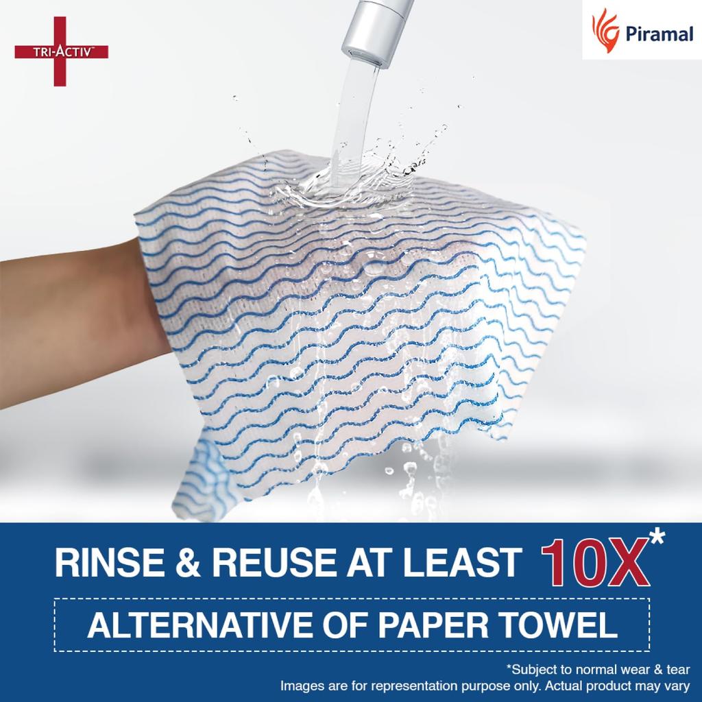 Tri-Activ Washable Reusable Kitchen Towel Roll Pack Of 2 With 80 Sheets Highly Absorbent Durable Non Woven Fabric Eco Friendly Alternative Blue