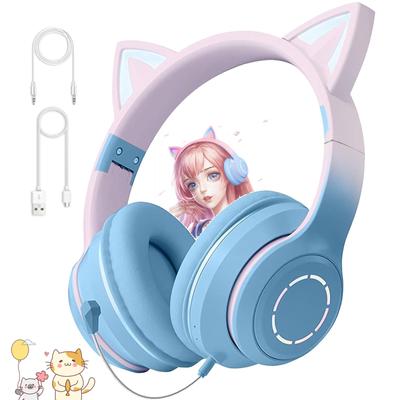 Наушники с кошачьими ушками Bluetooth, симпатичные с микрофоном, беспроводные наушники с кошачьими ушками, проводные, беспроводные, двойного назначения, Bluetooth, накладные