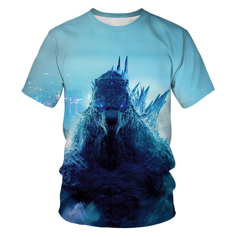 Summer Round Neck 3D Godzilla Pattern Printed Top Fashionable Casual Short Sleeved Children's Boy T-shirts