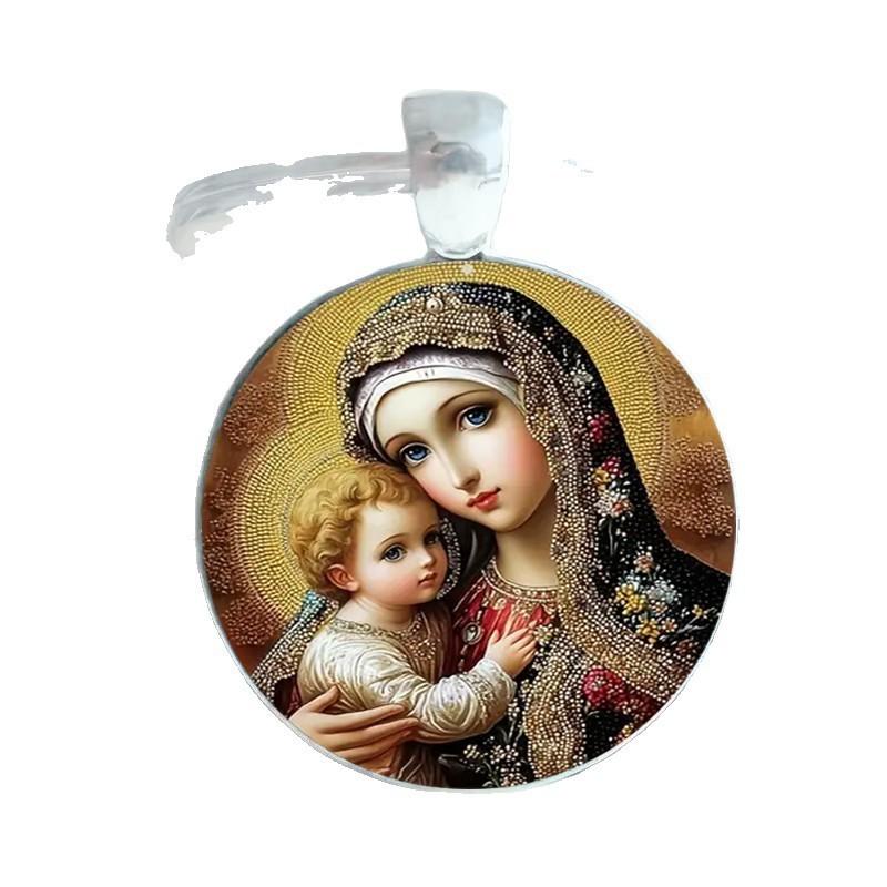 Virgin Blessed Mary Artistic Round Keyring Keychain For Faith Gifts Inspiration