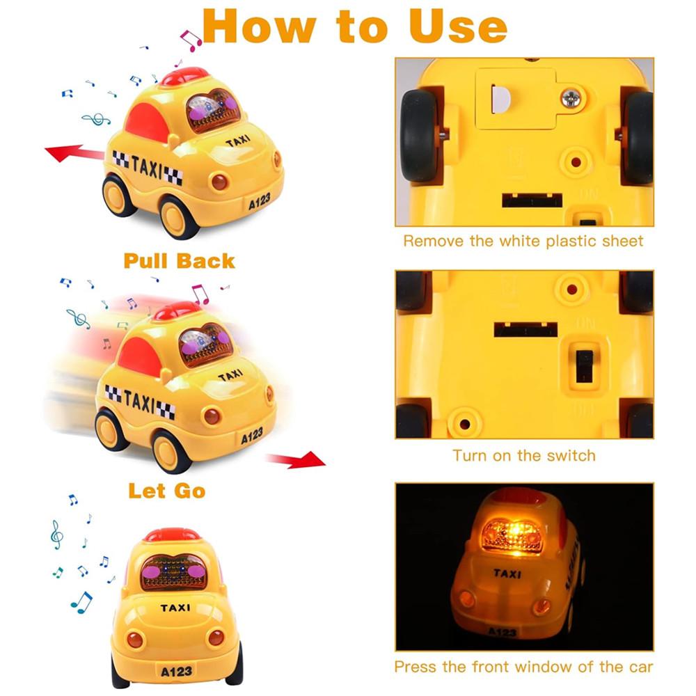 Детские игрушки-машинки, 4 предмета, набор машинок Press and Go на разные мультяшные темы с музыкой и светом