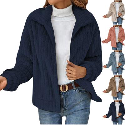 Женский модный и зимний плюшевый кардиган на молнии с лацканами, короткая куртка