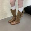 Винтажные ботинки с круглой головой осень и зима Европейская и американская перекрестная пряжка ремешок сращивание ботинки Мартина длинные ботинки черный коричневый