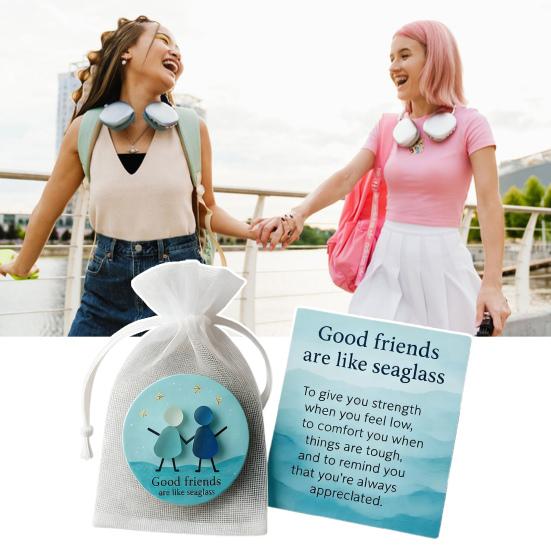 Хорошие друзья как морское стекло, памятный подарок, искусство из морского стекла, карманный жетон-обнимашка с карточкой, подарки дружбы для подруг