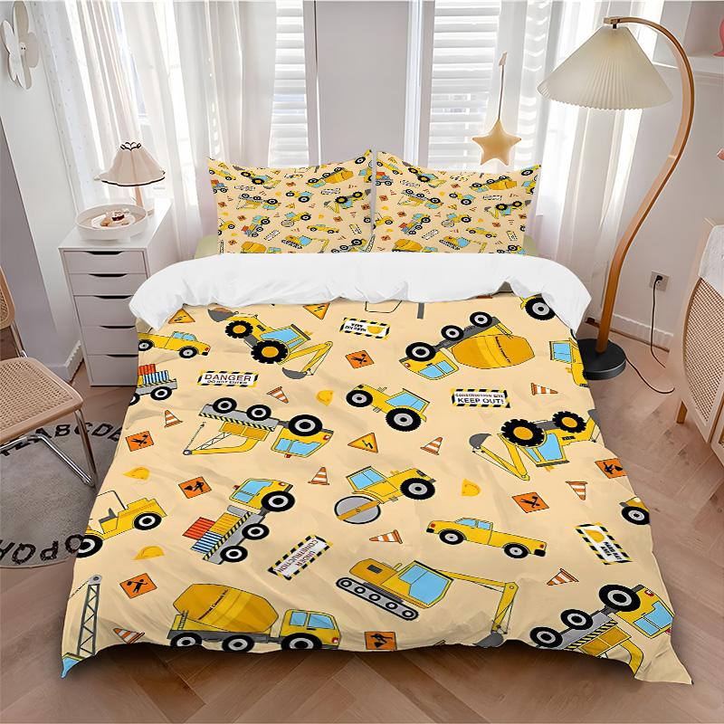 Construction Vehicles Print 3Pcs Bedding Setduvet Cover With 2 Bedropillowcase Home Birthday Gift