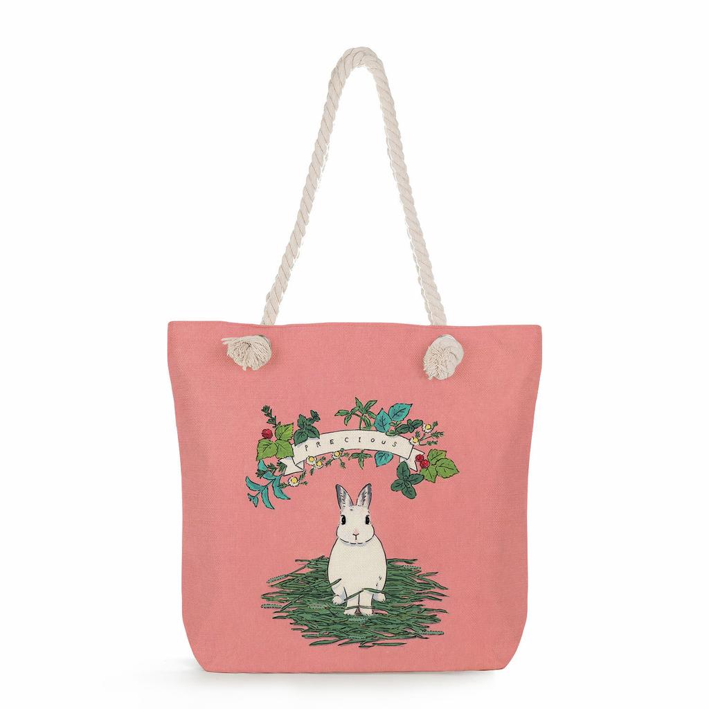 Creative Rabbit print thick rope single-shoulder beach bag 7247 CLE