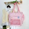 Solid Color Japanese Tote Bag Badge Display Student School Bag Fashion Canvas Crossbody Bag  School