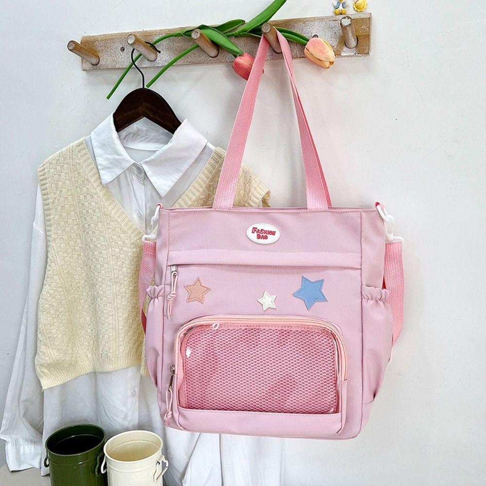 Solid Color Japanese Tote Bag Badge Display Student School Bag Fashion Canvas Crossbody Bag School