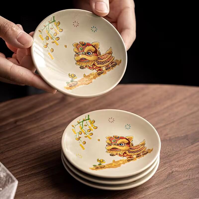 Grass And Wood Gray Xi Lion Teacup Pad, Ceramic Kung Fu Tea Tea Ceremony Accessories, Cup , Anti-Scalding And Heat Insulation Household Saucer Lion