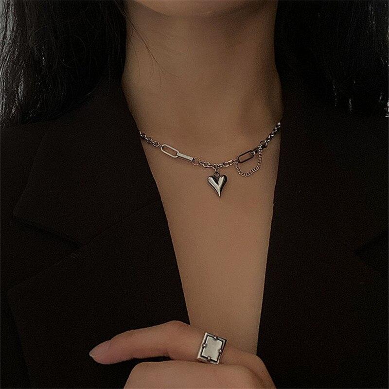 925 Sterling Silver Link Chain Heart Charm Pendent Necklace For Women Girls Party Jewelry Choker Collar Dz802