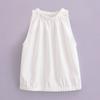 Fashion Style 2024 Summer Romantic Garden Style Minimal White Pleated Round Neck Sleeveless Shirt 05143946251