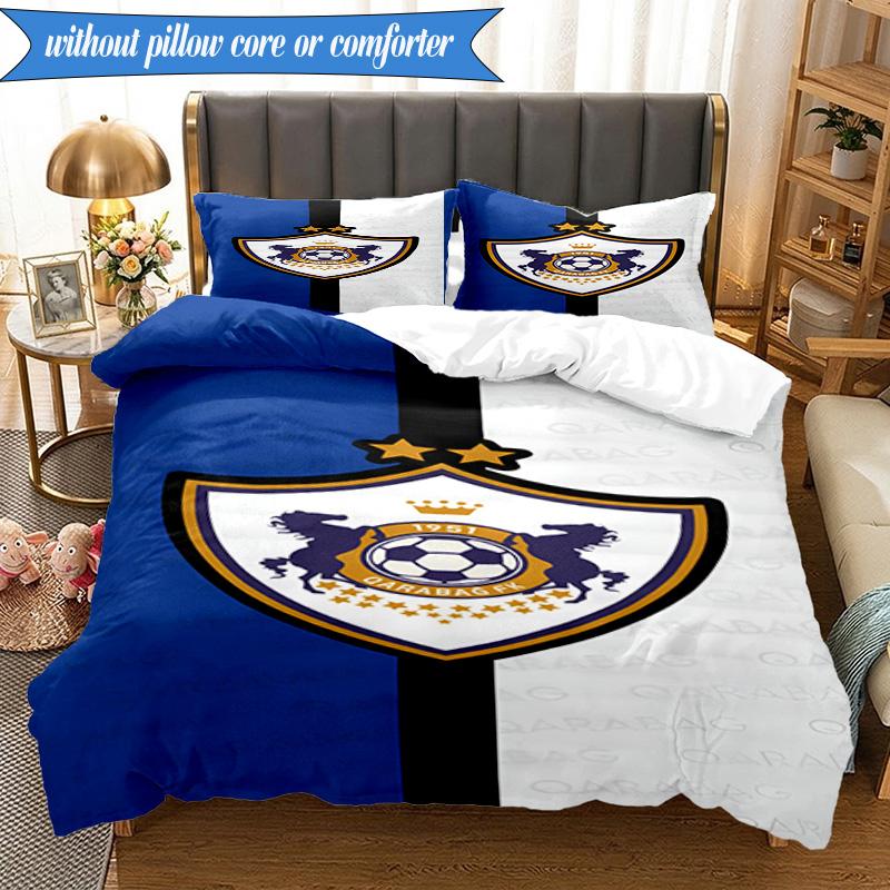 3PCS Qarabag Soccer Team Crest Design Bedding Set 2D Printing (Includes 1 Duvet Cover + 2 Pillowcases Coreless), Bedroom decor,Fan gift
