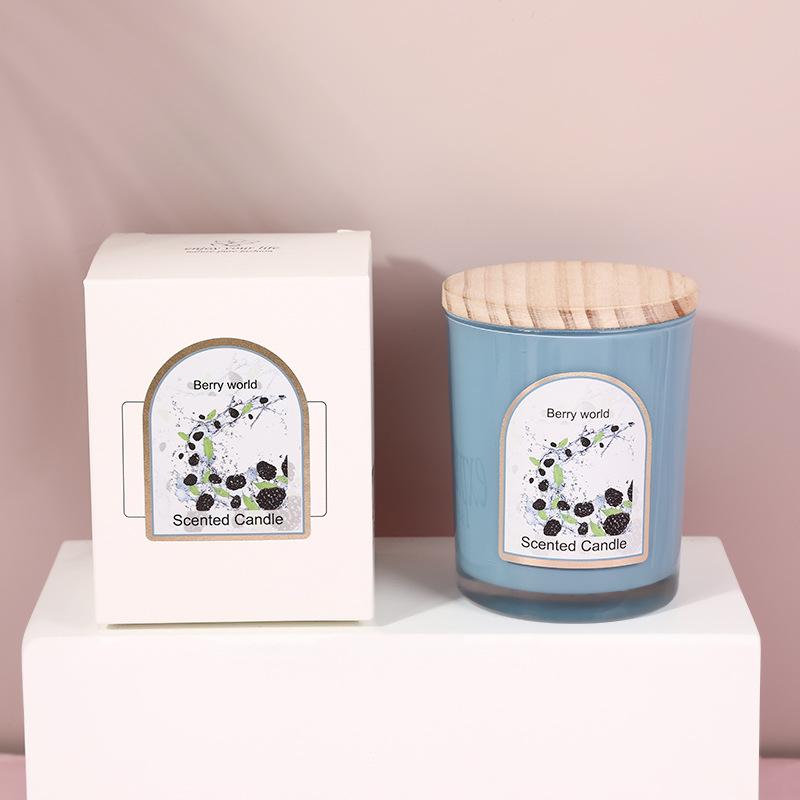 Wooden Lid Colored Glass Cup Scented Candle Household Scented Candle Ornament Wedding Souvenir