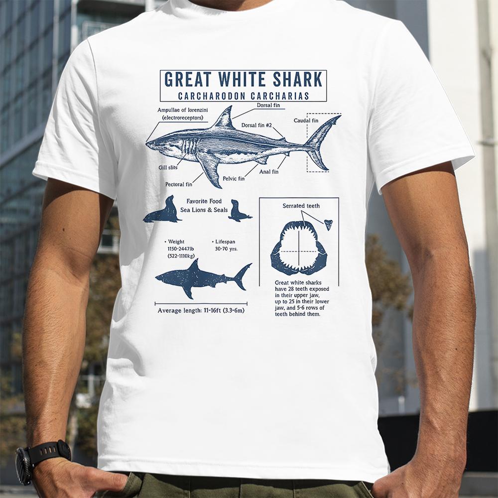 Great White Shark Anatomy Shark Lovers T-Shirt Summer Men Street Hip Hop Punk Style Boy Loose Oversized Casual Fashion Tees