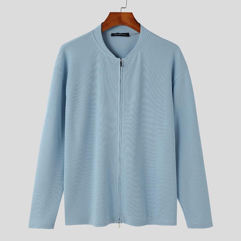 INCERUN Autumn Men Zipper Long Sleeve Knitted Sweaters Casual Rib Pullovers