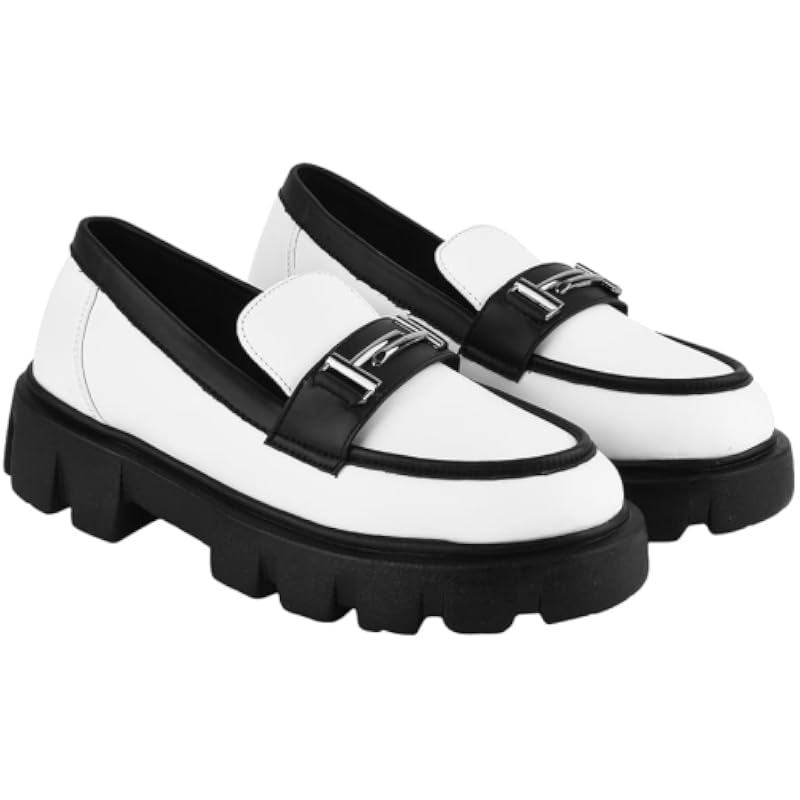 Shoetopia Белые мокасины с передней пряжкой для женщин и девочек / UK 5 - EU 38