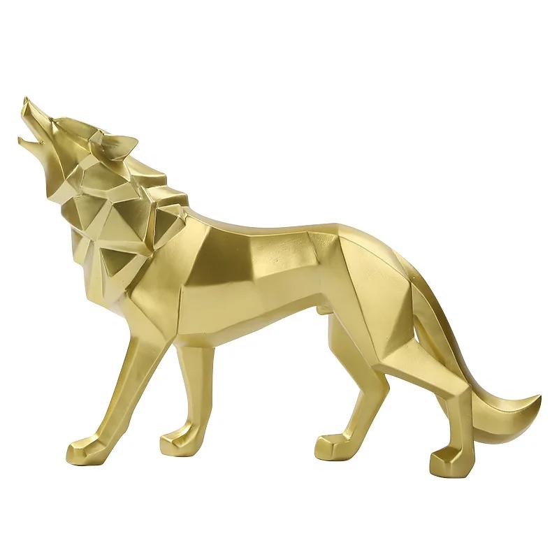 Nordic Creative Animal Figurine Home Decorations Geometric Wolf Statue Resin Crafts Home Living Room Office Desktop Ornaments