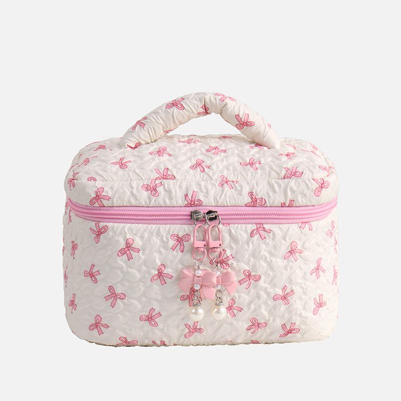 WTEMPO Элегантные косметички с принтом банта, большой вместимости, высококлассные женские сумочки для ухода за ногтями, дорожные сумки для хранения косметики, кошельки на молнии с двумя головками