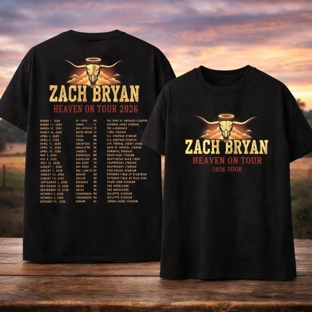 Футболка Zach Bryan 2026 Tour Heaven On Tour Мужская черная футболка для кантри-музыки