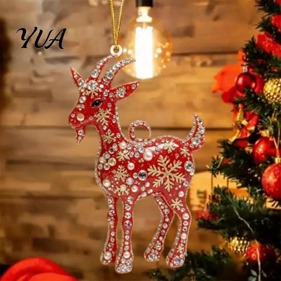 Acrylic Festive Hanging Pendants 2D Goat Christmas Tree Ornament, Zodiac Pendant with Gold String, Year of The Ornament 2027, Chinese New Decor