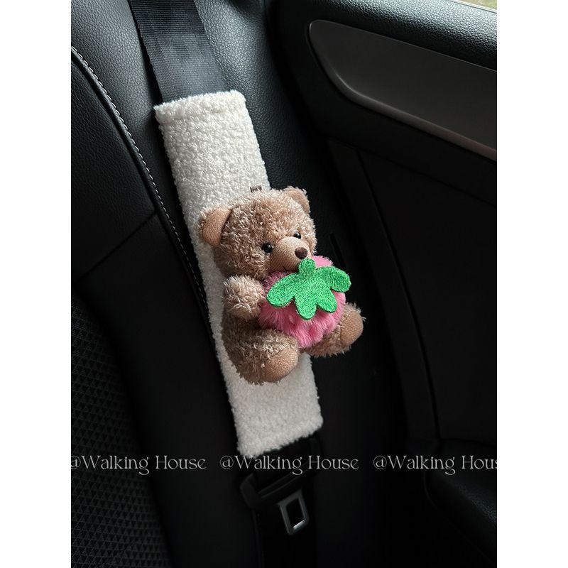 Car seat belt shoulder pad cute Fancy strawberry Bear Stuffed car interior decorations ornaments gift