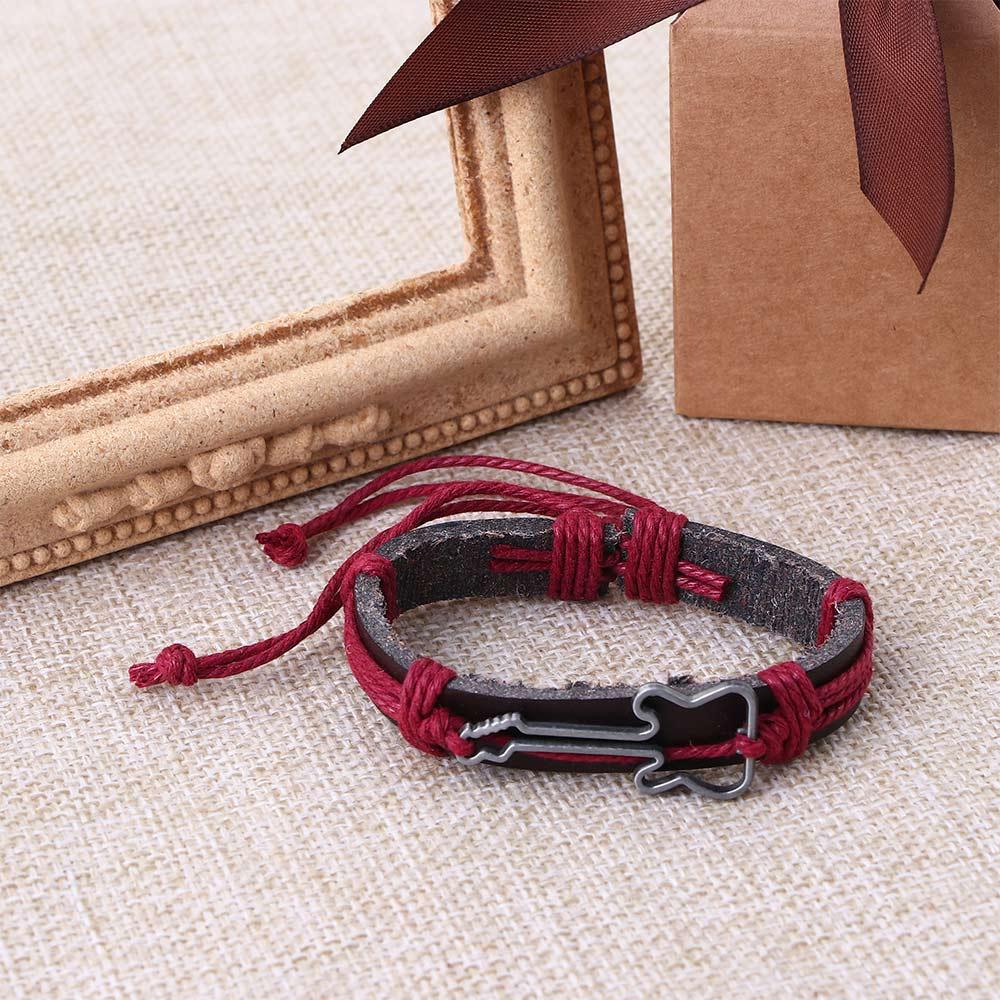 Цинк Цинковый сплав ПУ кожа Браслеты Мужские Антикварные Регулируемые Наручные браслеты Шарм Гитарные браслеты Браслеты Ювелирные изделия